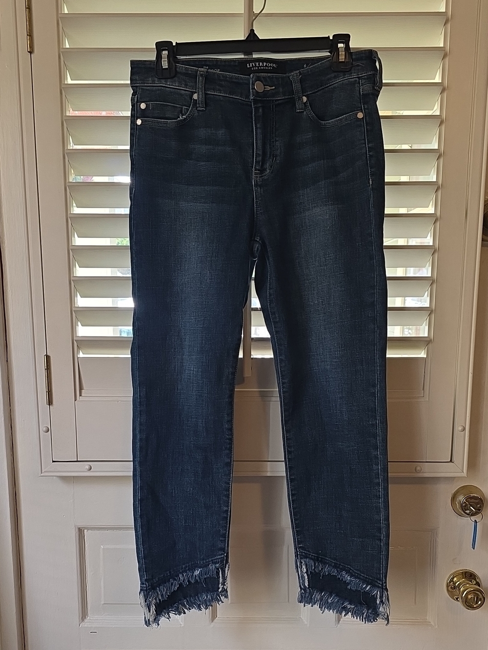 Liverpool Jeans Company Skinny Crop Jeans in Dark Blue with Frayed Hem